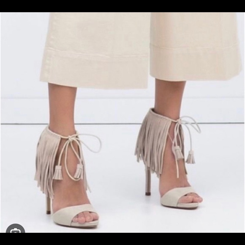 Zara beige fringe heel